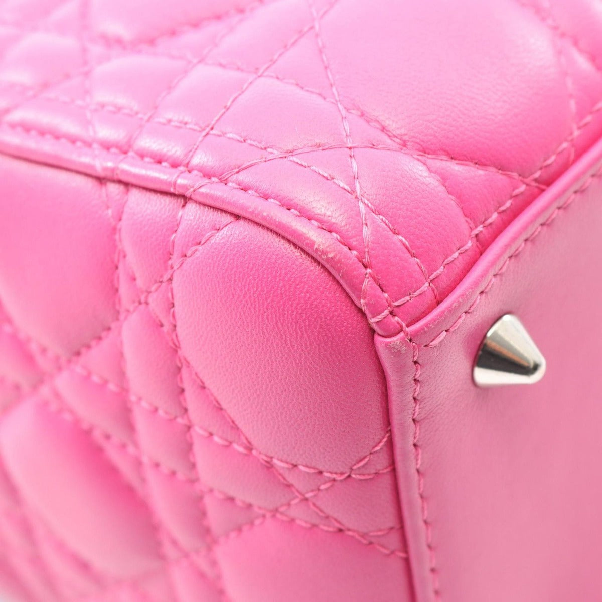 Dior Handbag Lady Cannage Fuchsia Pink Leather 2-Way Tote