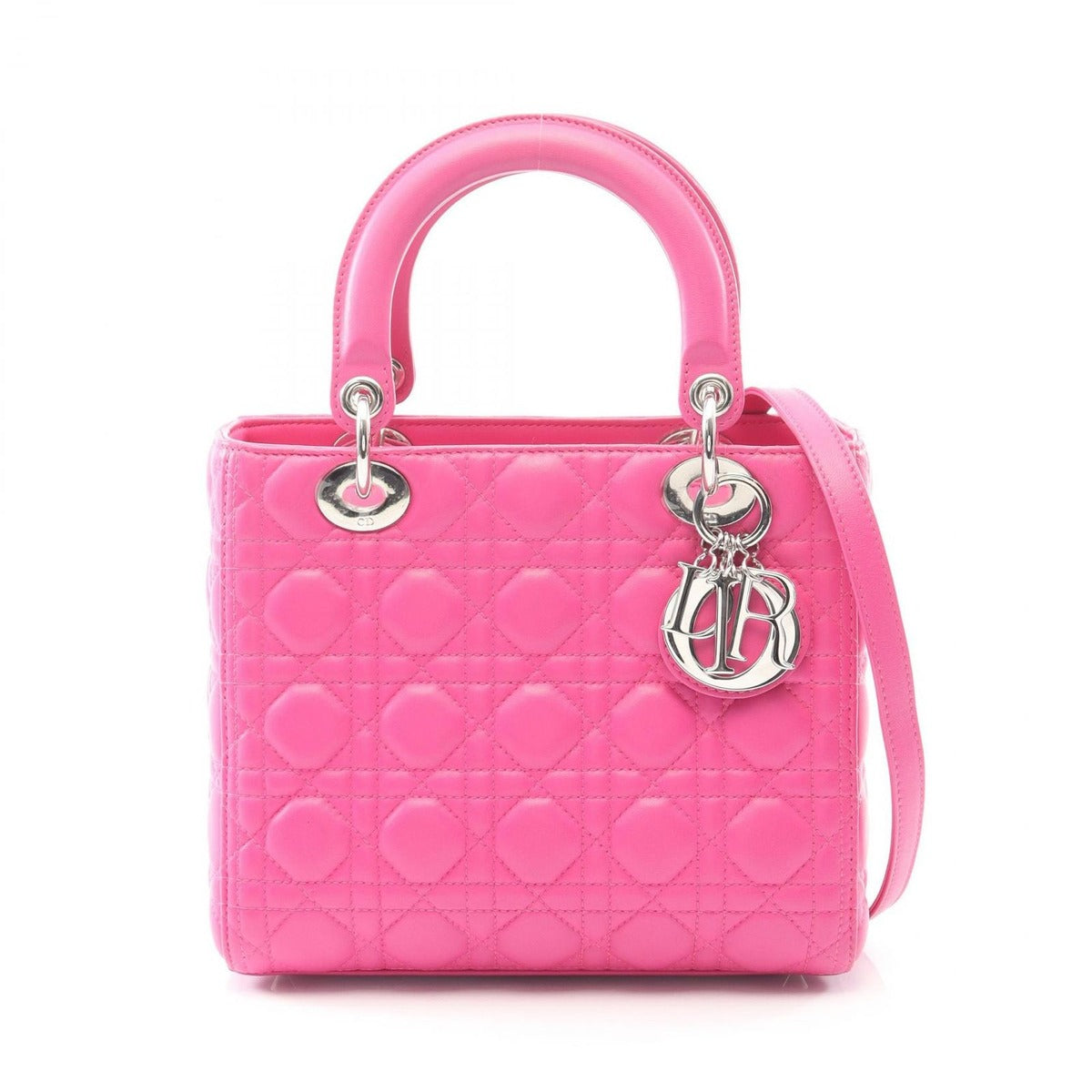 Dior Handbag Lady Cannage Fuchsia Pink Leather 2-Way Tote