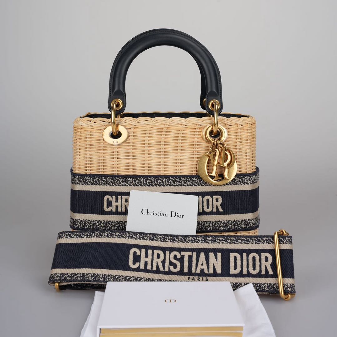 Dior Lady Dior Canvas Blue Handbag
