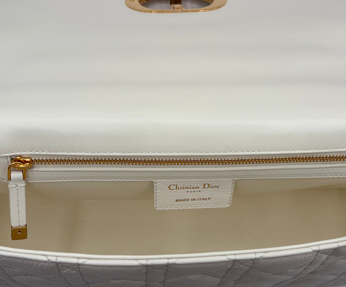 Christian Dior White Cannage Caro Medium Leather Handbag