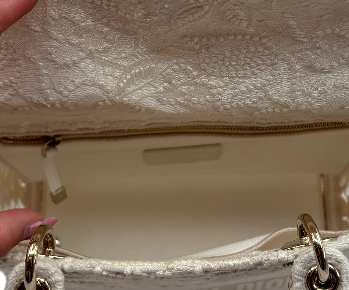 Christian Dior White Canvas & Lace Handbag