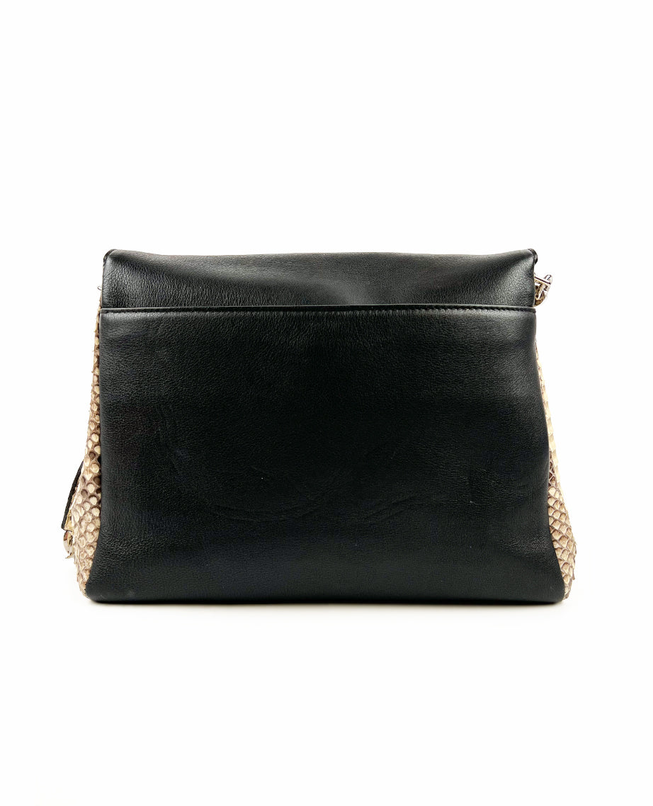 Dior Diorling Large Black Leather Ivory Python Skin Shoulder Bag
