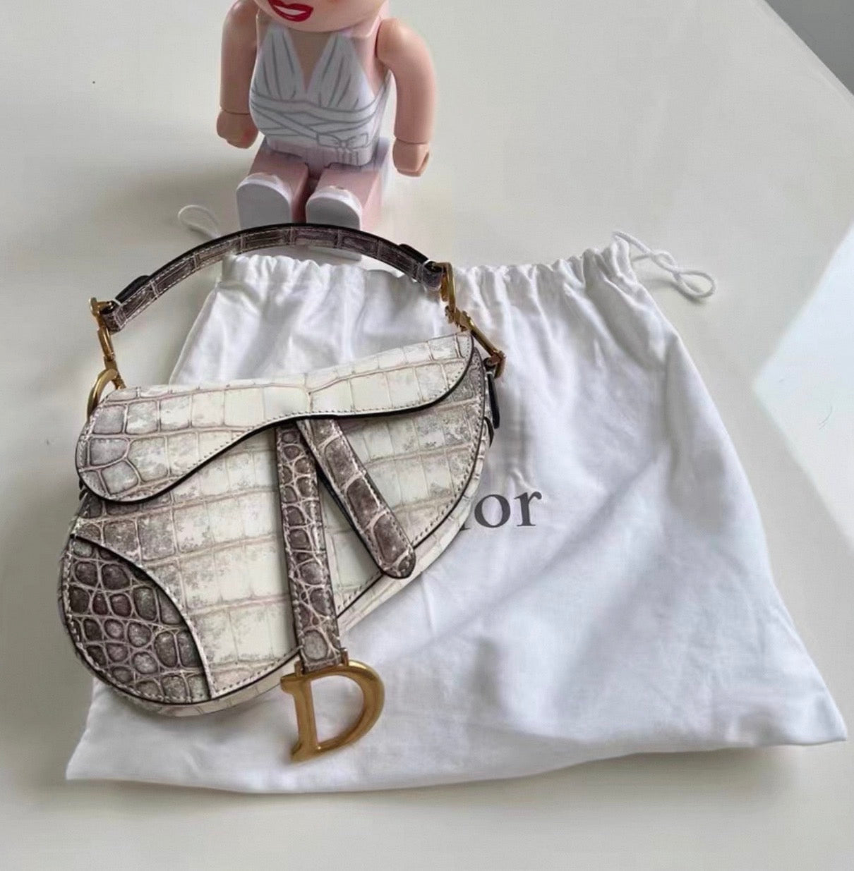 Dior Himalaya crocodile leather saddle bag gold hardware