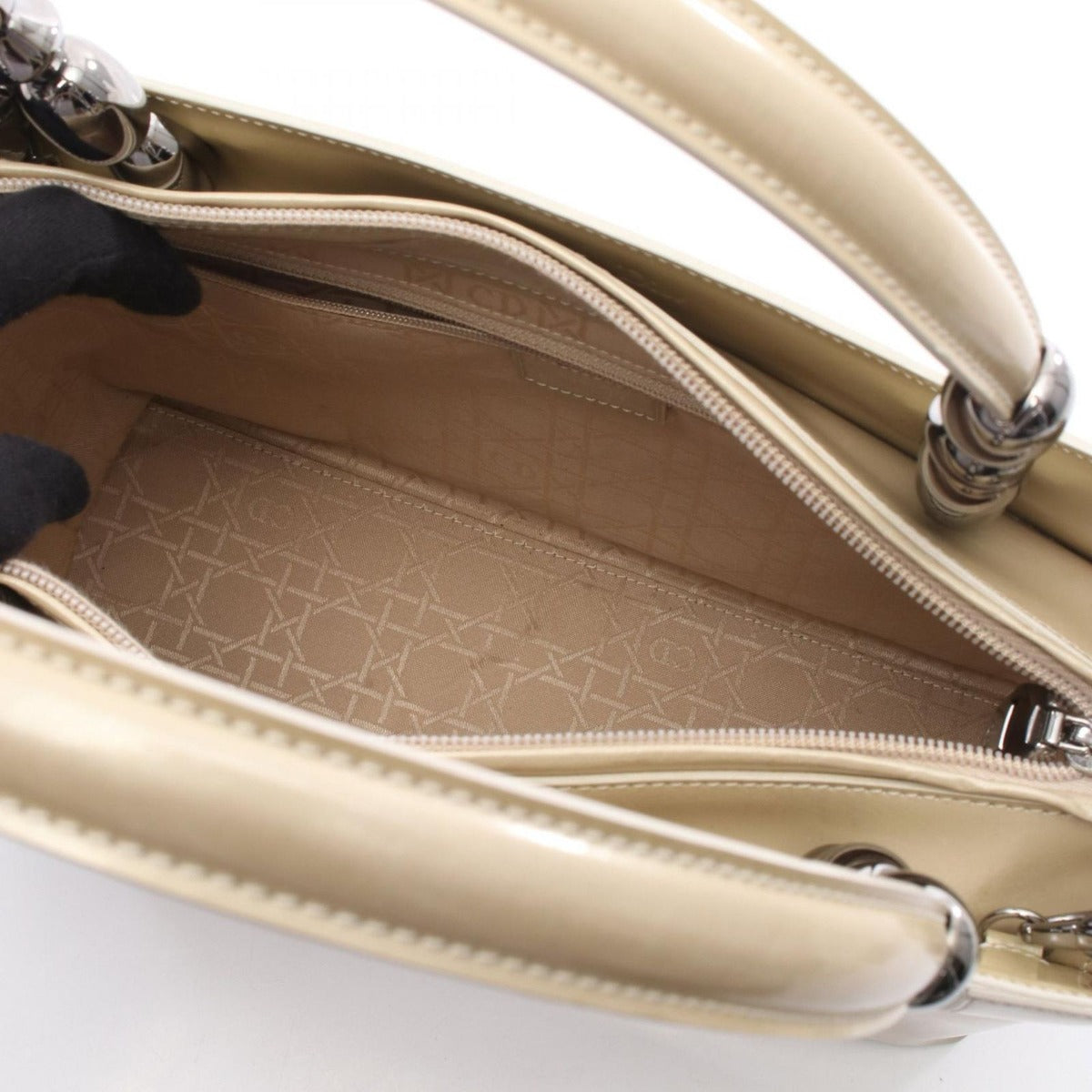 Dior Handbag Maris Pearl Beige Patent Leather 2-Way