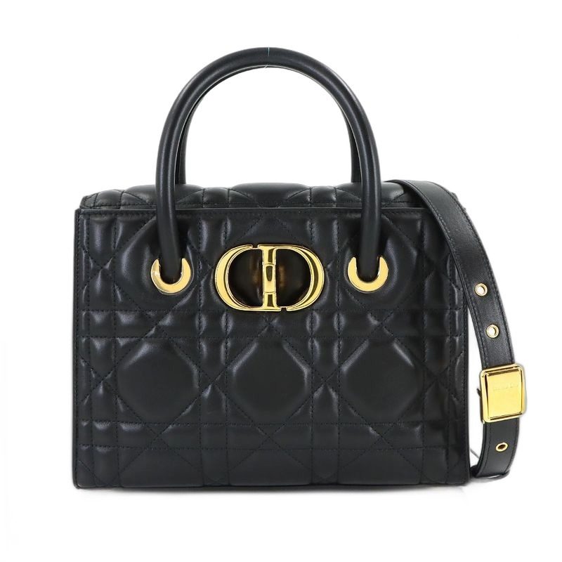 Dior Saint Honore Macro Cannage 2-Way Hand Bag Leather Black