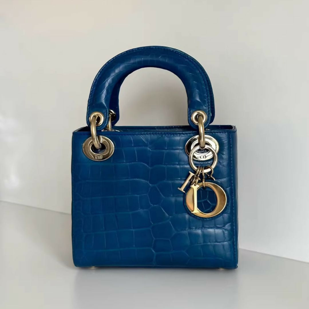 Dior Lady bag Blue alligator leather