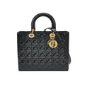 Lady Dior Large Black Patent Leather Handbag with Strap
