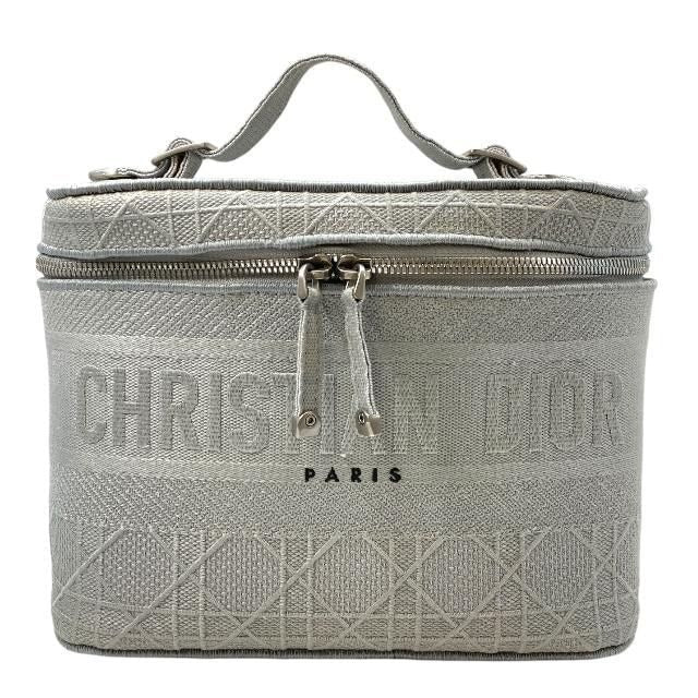 Christian Dior Cannage Vanity Handbag Logo Canvas Gray