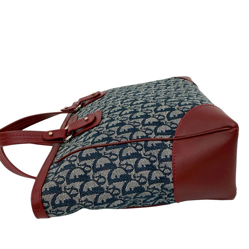 Christian Dior Logo Trotter Pattern Canvas Leather Handbag Tote