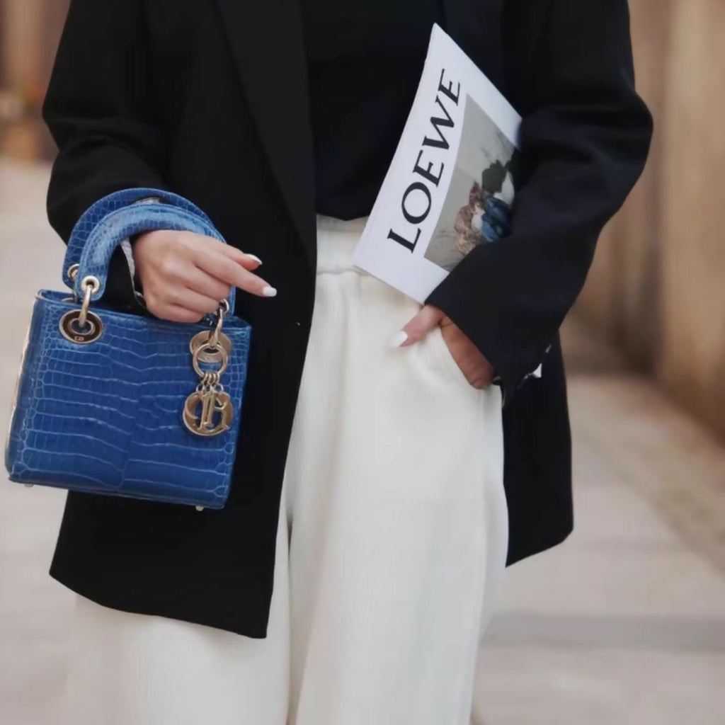 Dior Lady bag Blue alligator leather