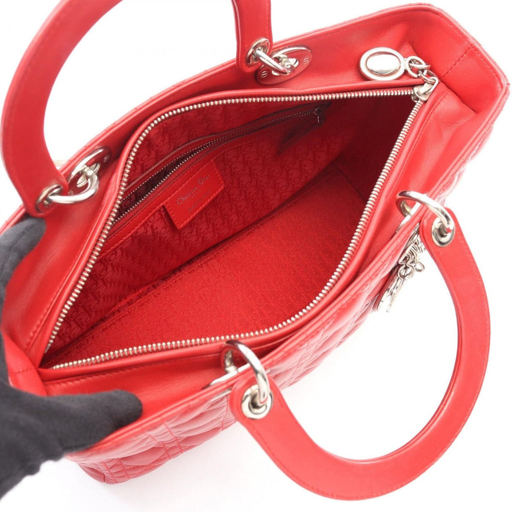 Dior Handbag Lady Large Cannage Red Leather 2-Way