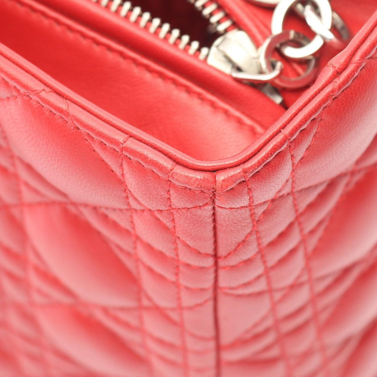 Dior Handbag Lady Large Cannage Red Leather 2-Way