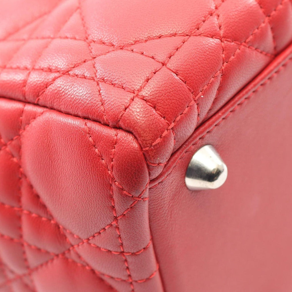 Dior Handbag Lady Large Cannage Red Leather 2-Way