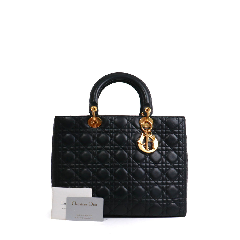 DIOR - Lady Dior large handbag in vintage black quilted leather