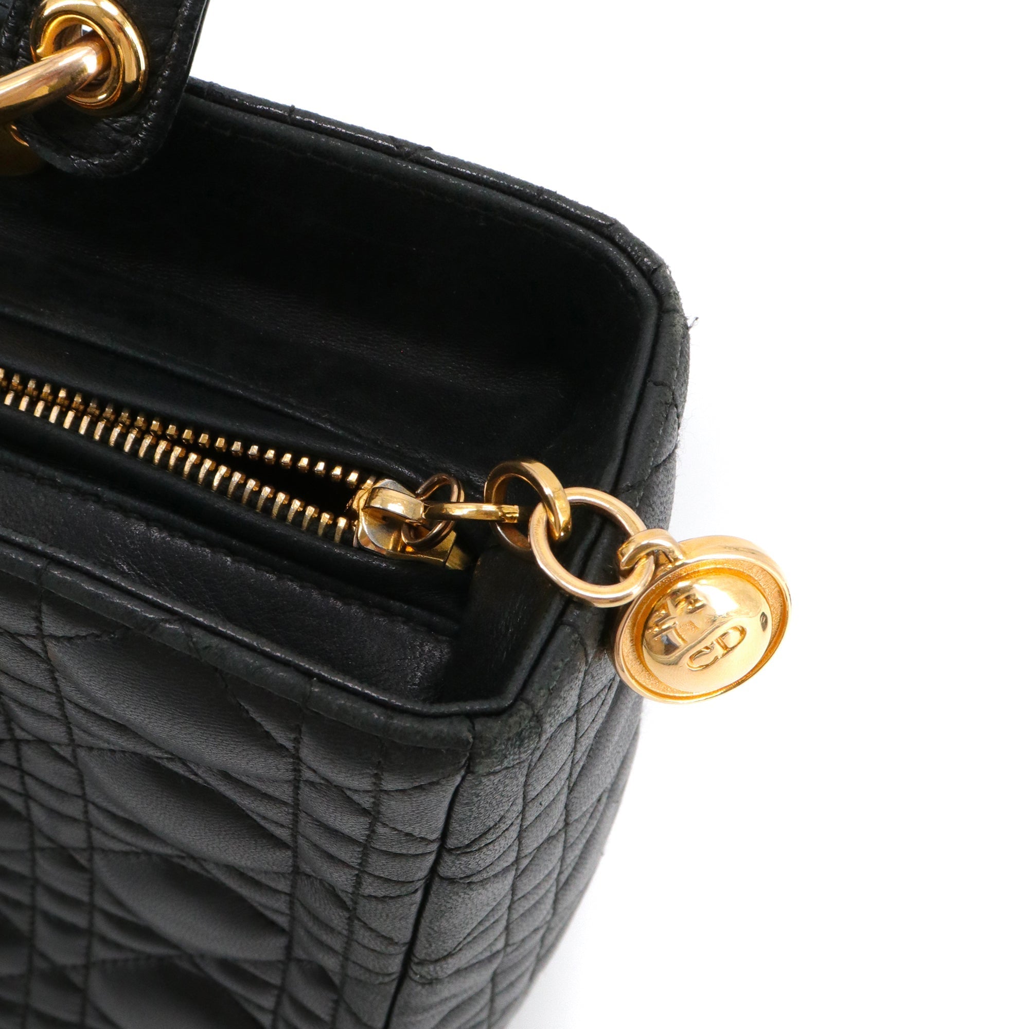DIOR - Large Lady Dior handbag in vintage black cannage leather
