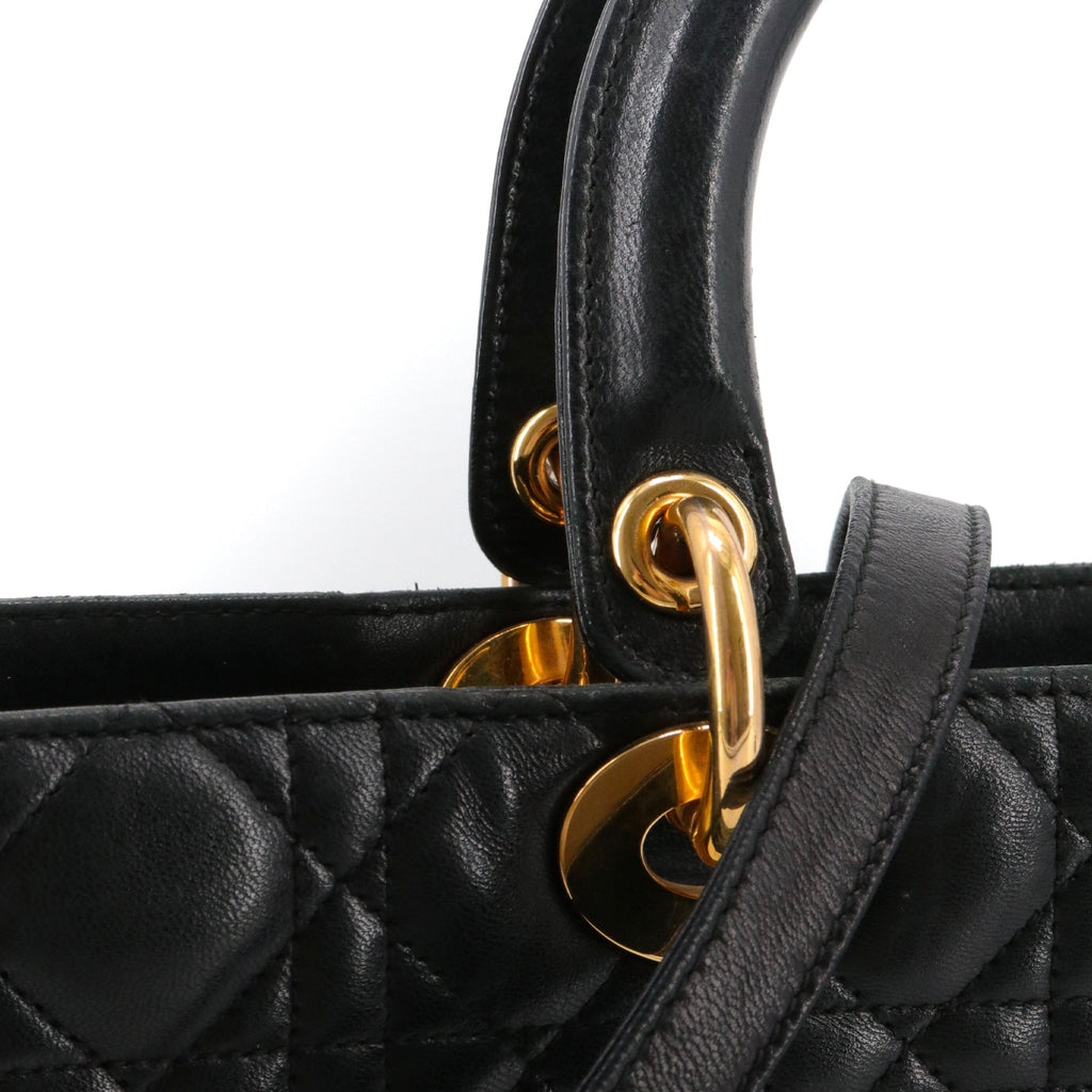 DIOR - Large Lady Dior handbag in vintage black cannage leather