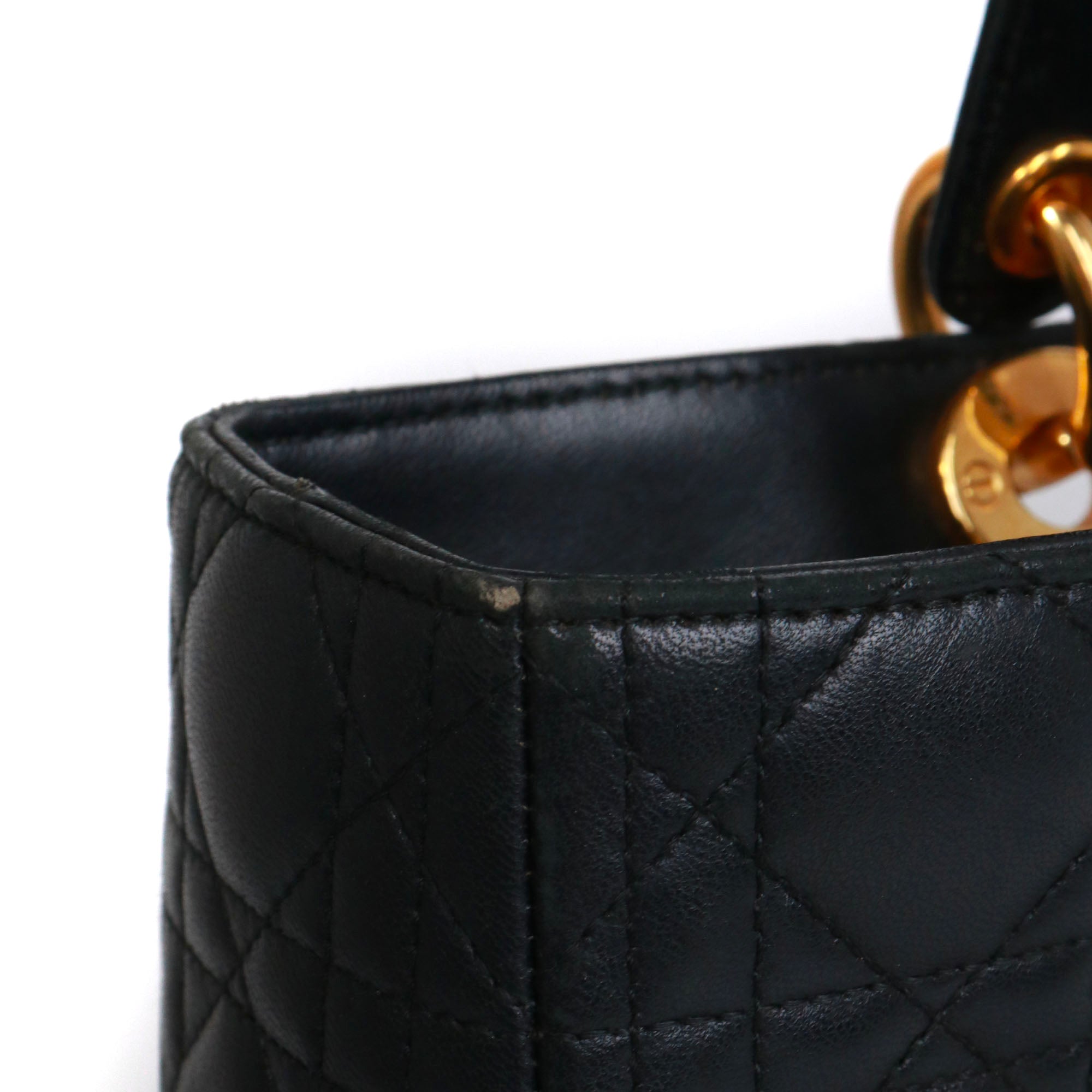 DIOR - Lady Dior large handbag in vintage black quilted leather