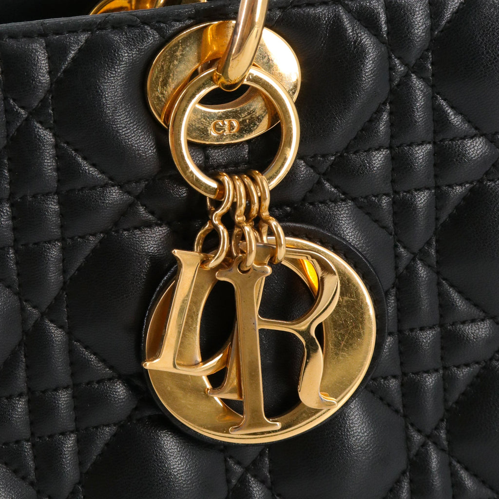 DIOR - Large Lady Dior handbag in vintage black cannage leather