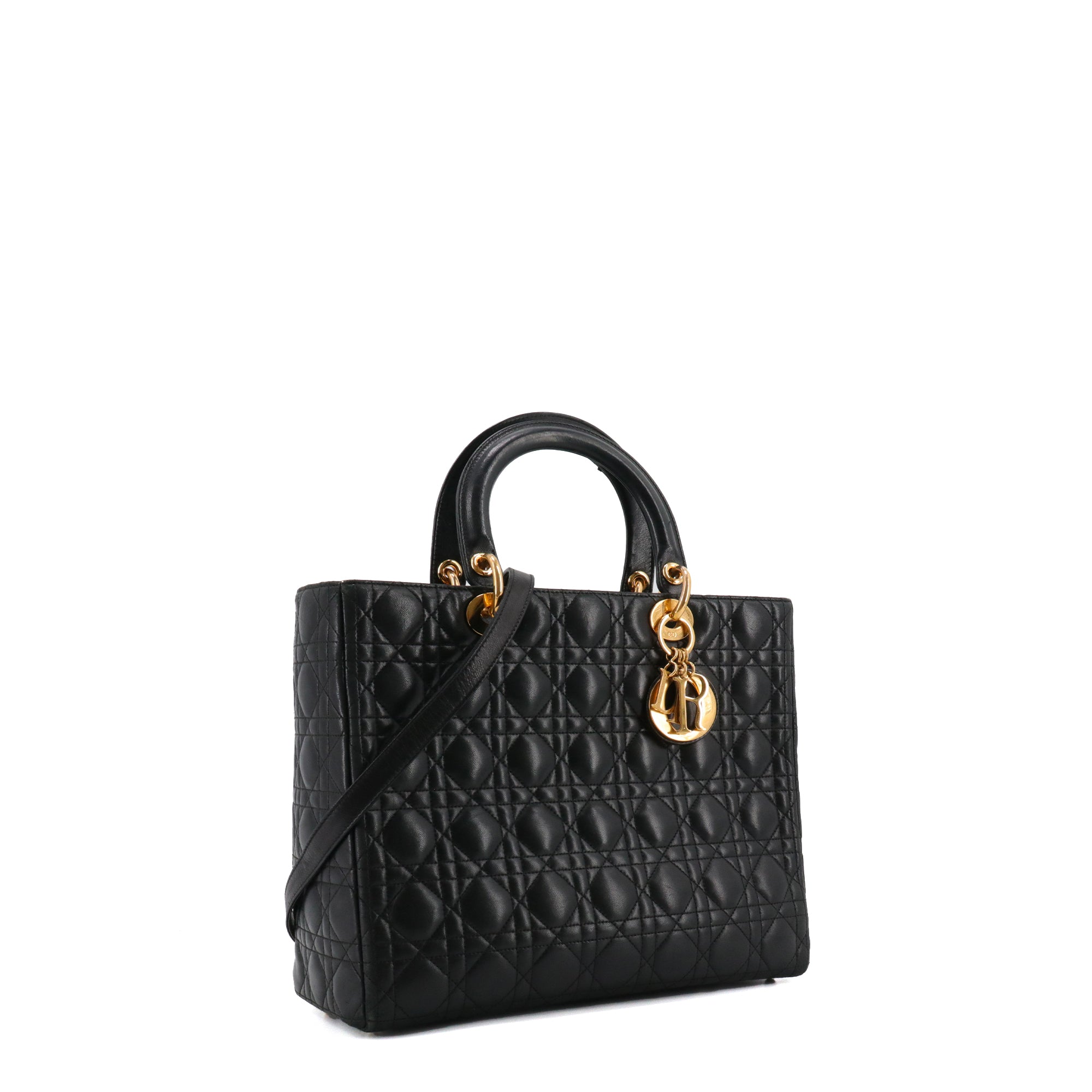 DIOR - Large Lady Dior handbag in vintage black cannage leather