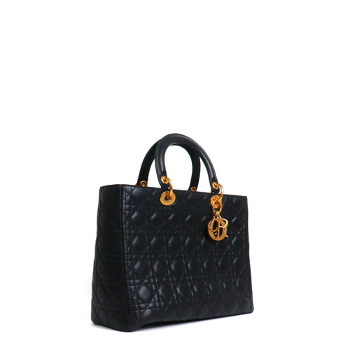 DIOR - Lady Dior large handbag in vintage black quilted leather