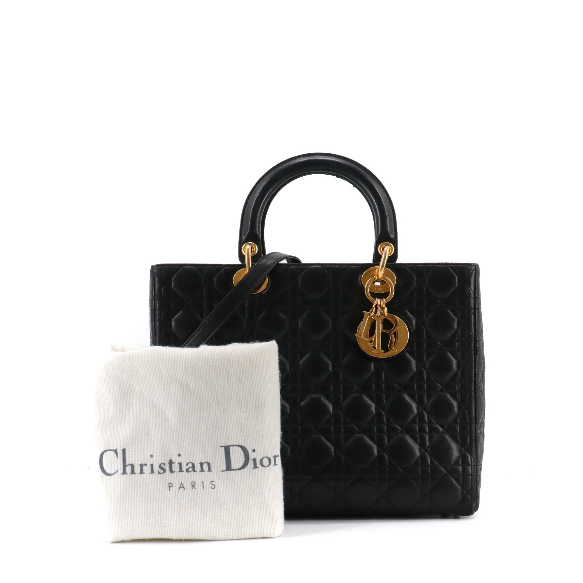 DIOR - Large Lady Dior handbag in vintage black cannage leather