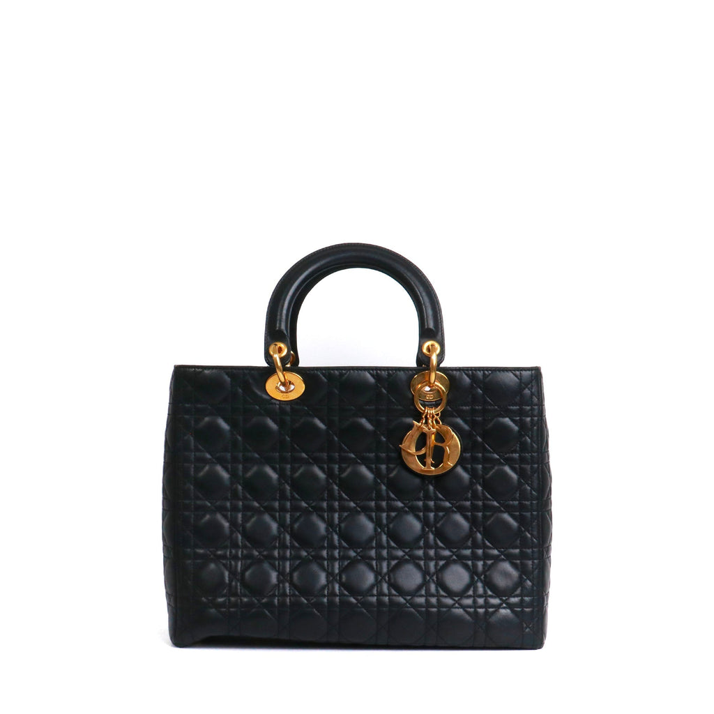 DIOR - Lady Dior large handbag in vintage black quilted leather