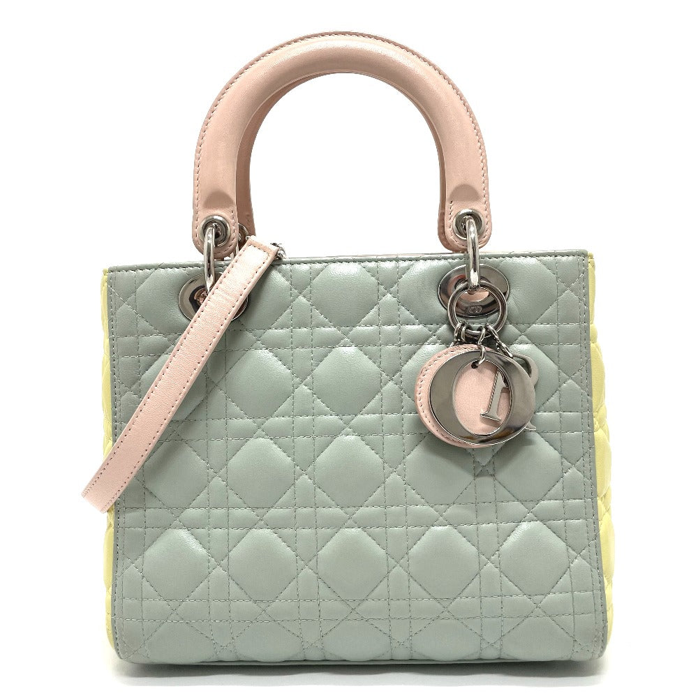 Dior Handbag leather blue x yellow x pink Canage Lady Dior Women