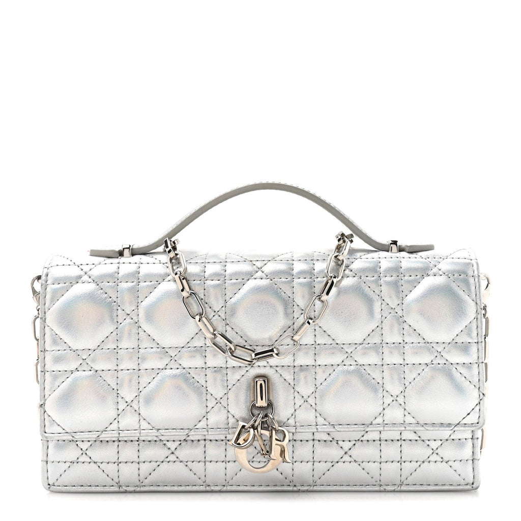 Iridescent Metallic Lambskin Cannage Mini My Dior Bag Silver