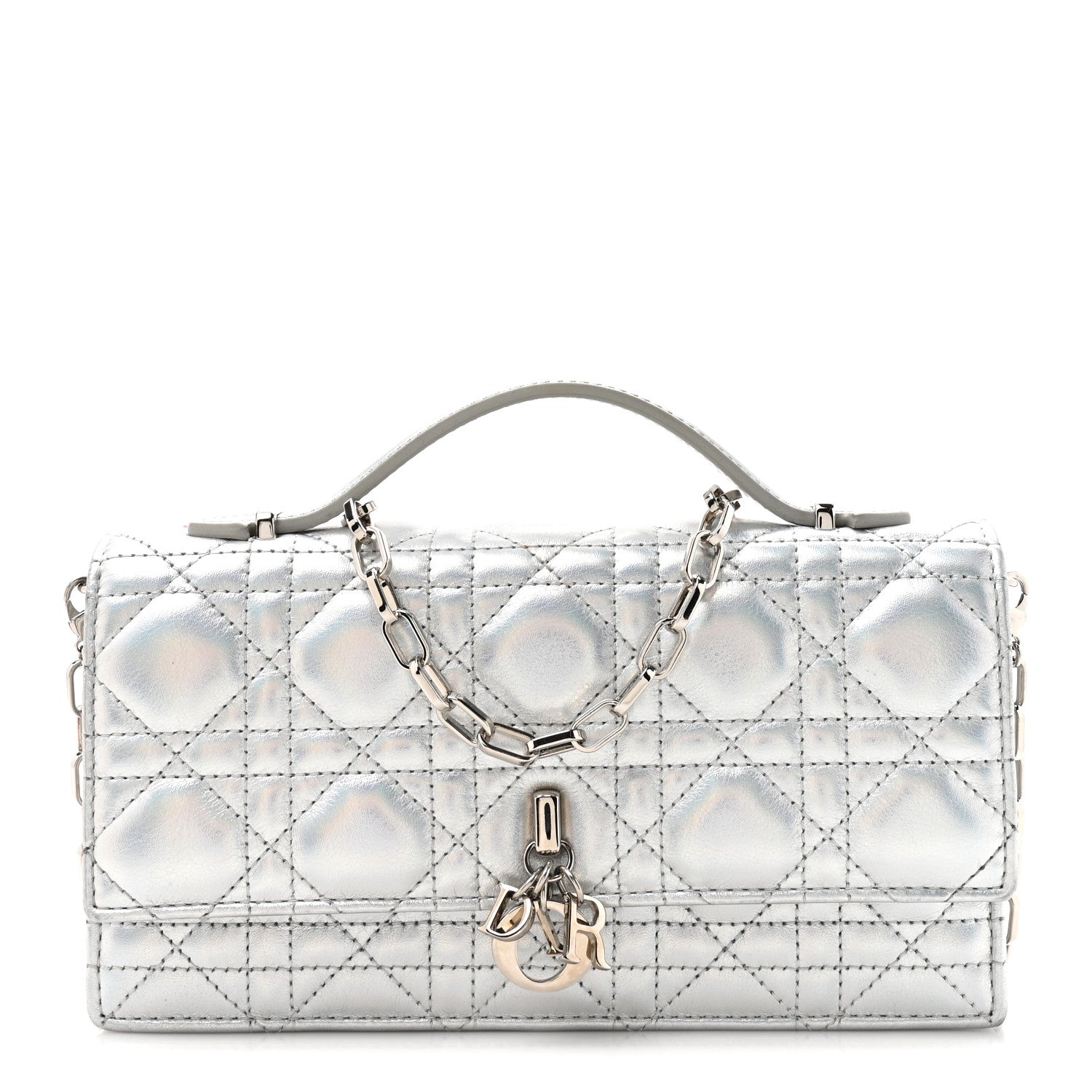 Iridescent Metallic Lambskin Cannage Mini My Dior Bag Silver