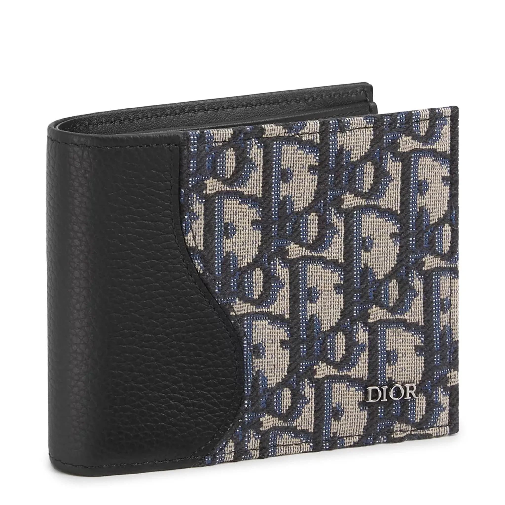 Dior Grained Calfskin Black and Beige Saddle Bifold Wallet