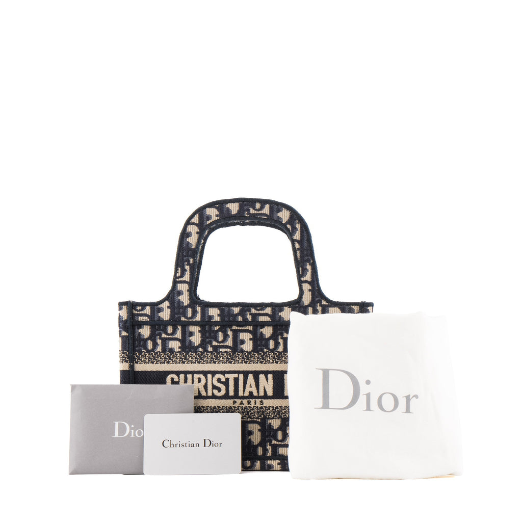 DIOR - Dior Mini Book Tote handbag in navy monogram canvas