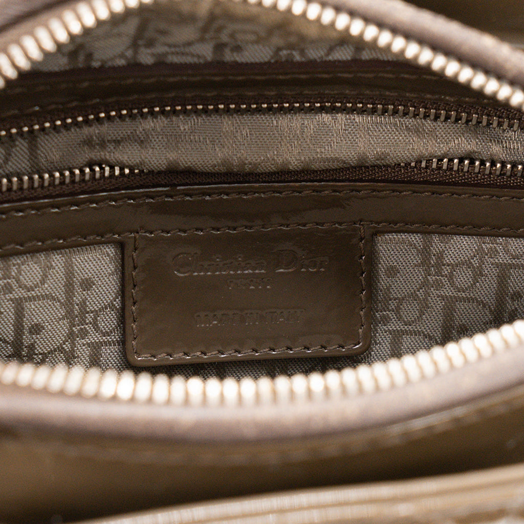 DIOR - Lady Dior medium Dior handbag in brown cannage patent leather