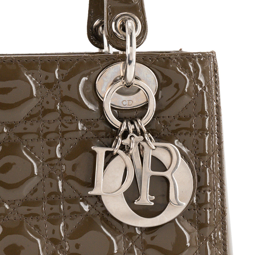 DIOR - Lady Dior medium Dior handbag in brown cannage patent leather