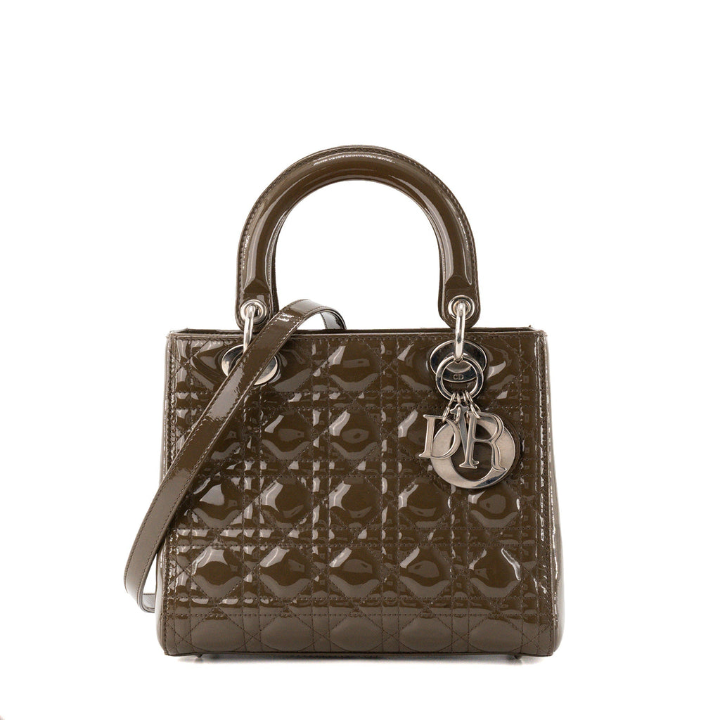 DIOR - Lady Dior medium Dior handbag in brown cannage patent leather