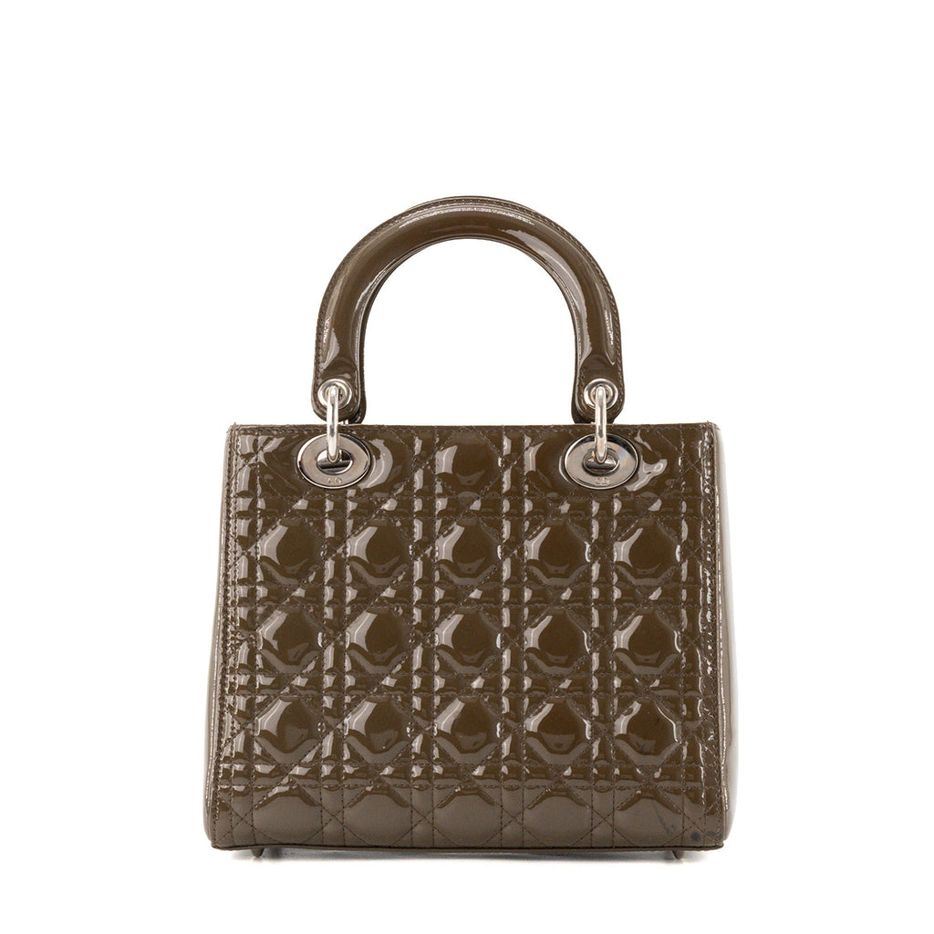 DIOR - Lady Dior medium Dior handbag in brown cannage patent leather