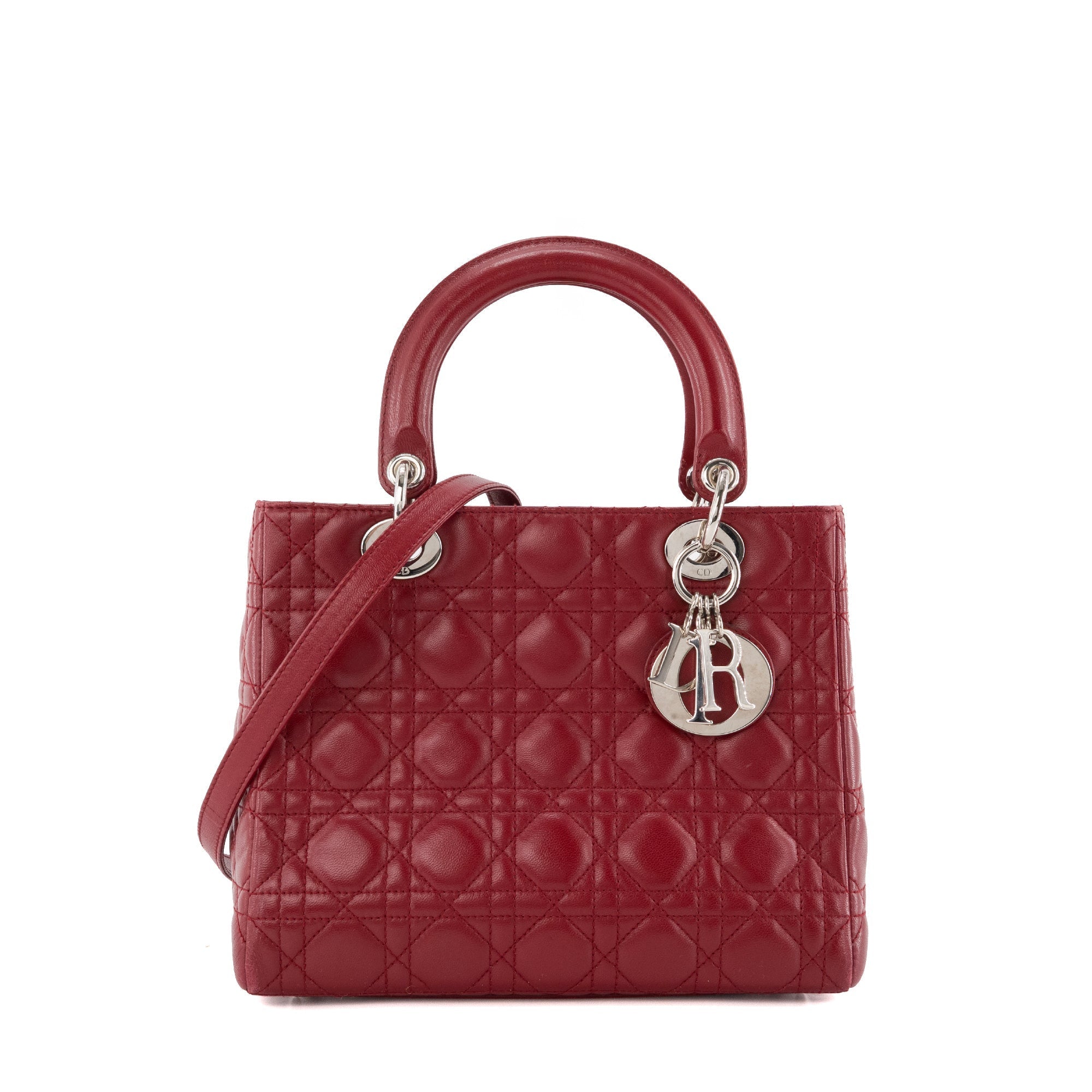 DIOR - Vintage burgundy cannage leather medium Lady Dior handbag