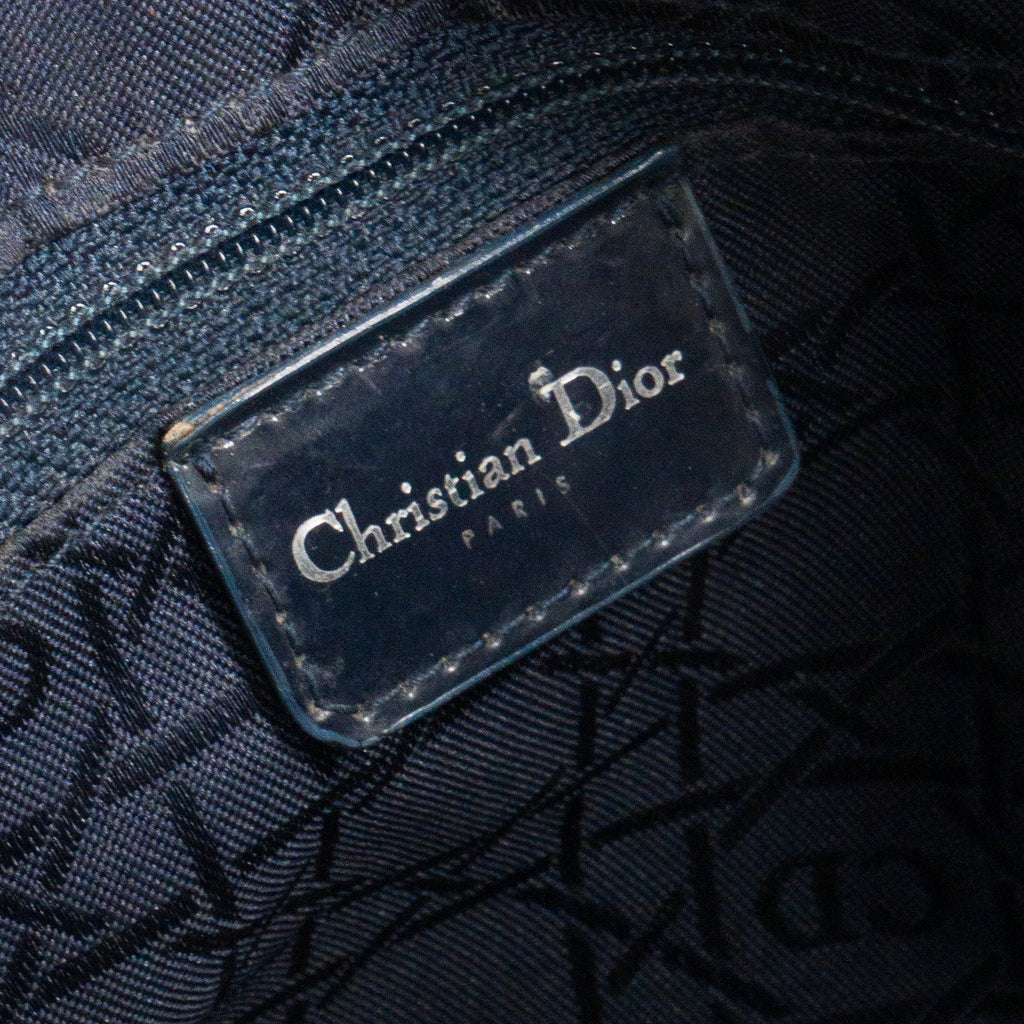 DIOR - Vintage Light Blue Cannage Denim Lady Dior Medium Handbag