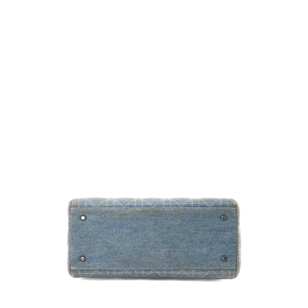 DIOR - Vintage Light Blue Cannage Denim Lady Dior Medium Handbag