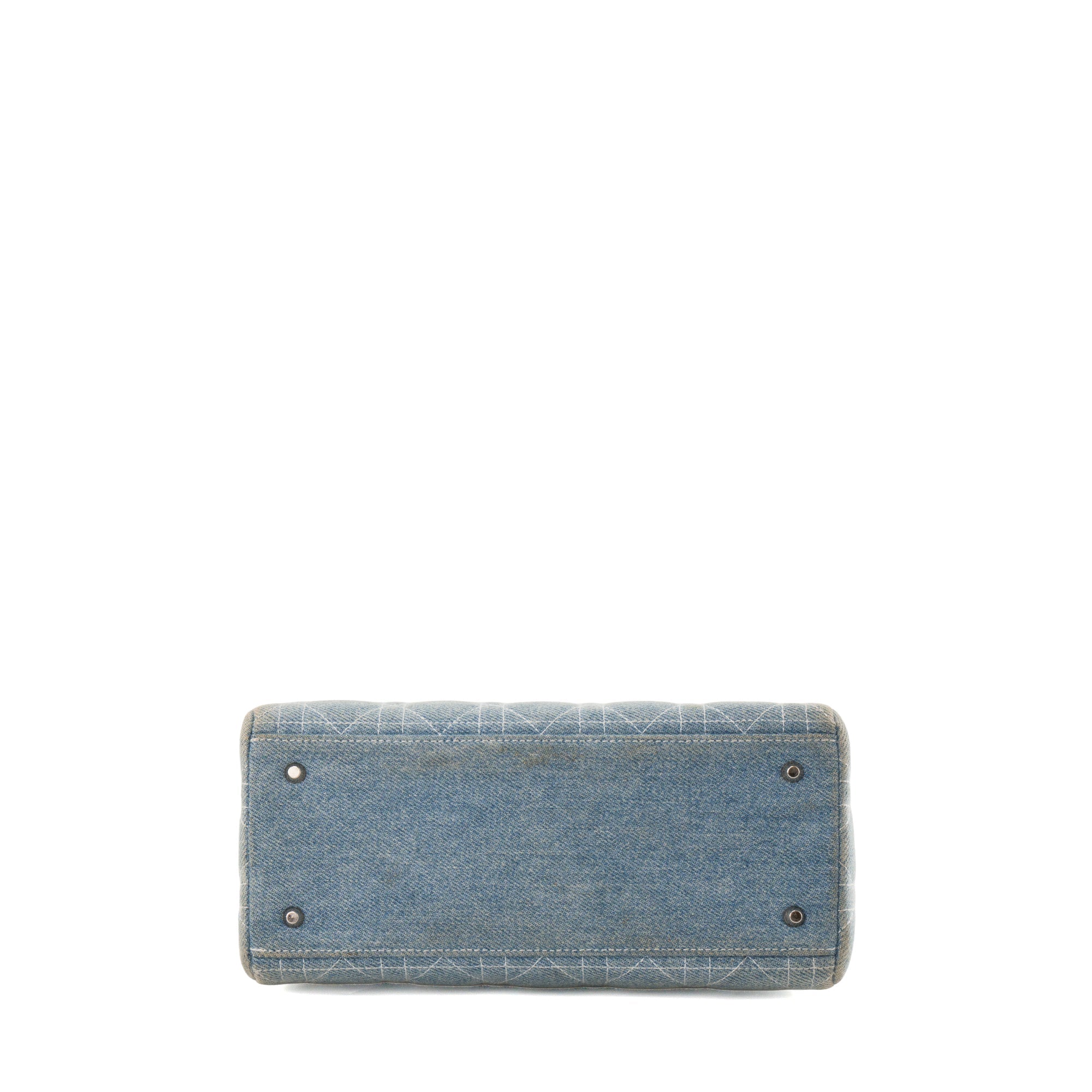DIOR - Vintage Light Blue Cannage Denim Lady Dior Medium Handbag