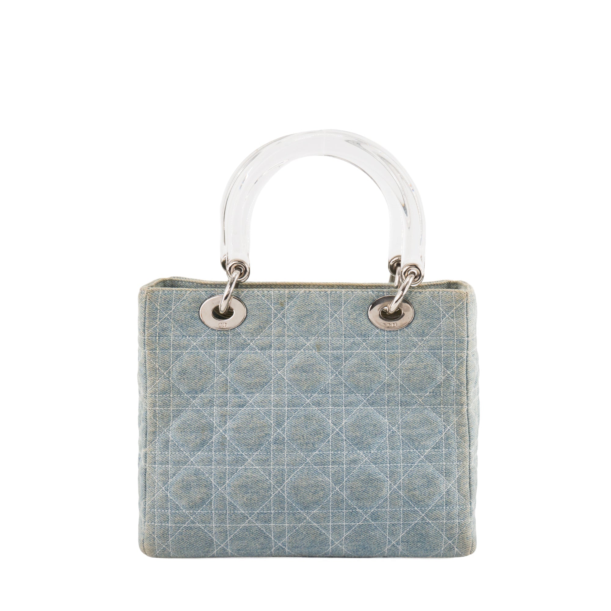 DIOR - Vintage Light Blue Cannage Denim Lady Dior Medium Handbag
