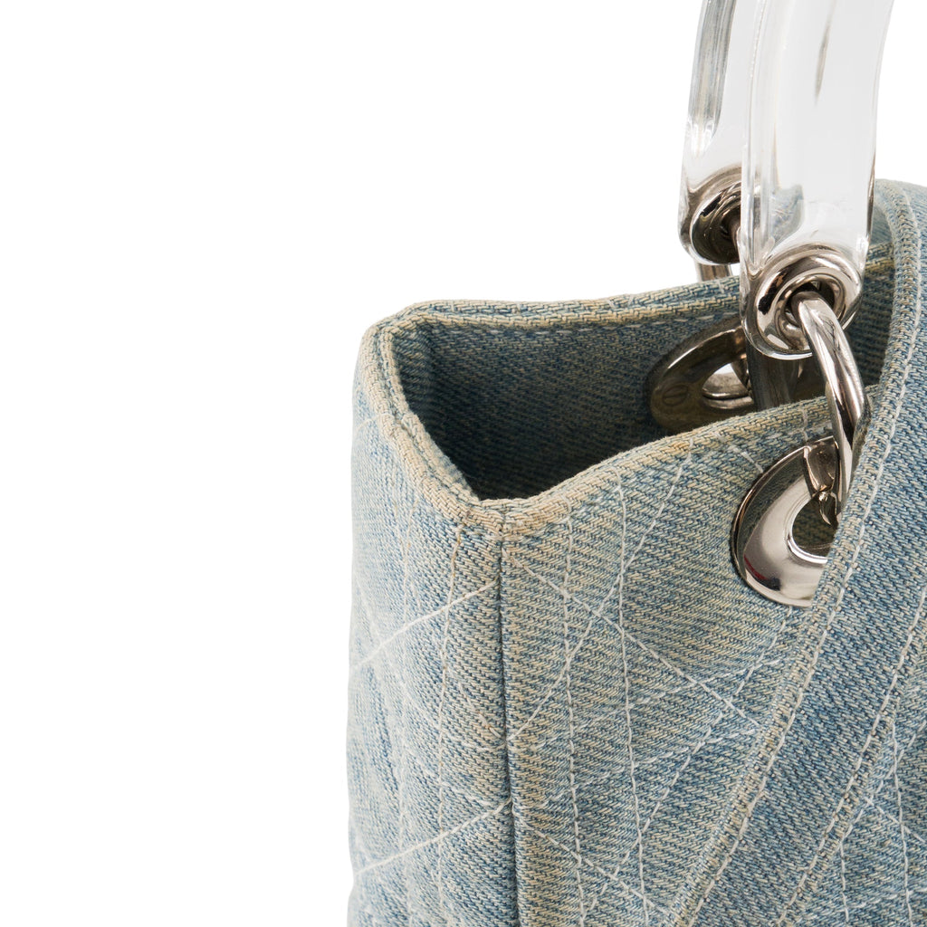 DIOR - Vintage Light Blue Cannage Denim Lady Dior Medium Handbag