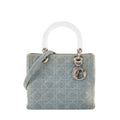 DIOR - Vintage Light Blue Cannage Denim Lady Dior Medium Handbag