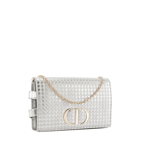 DIOR - Montaigne Pouch handbag in silver micro cannage leather
