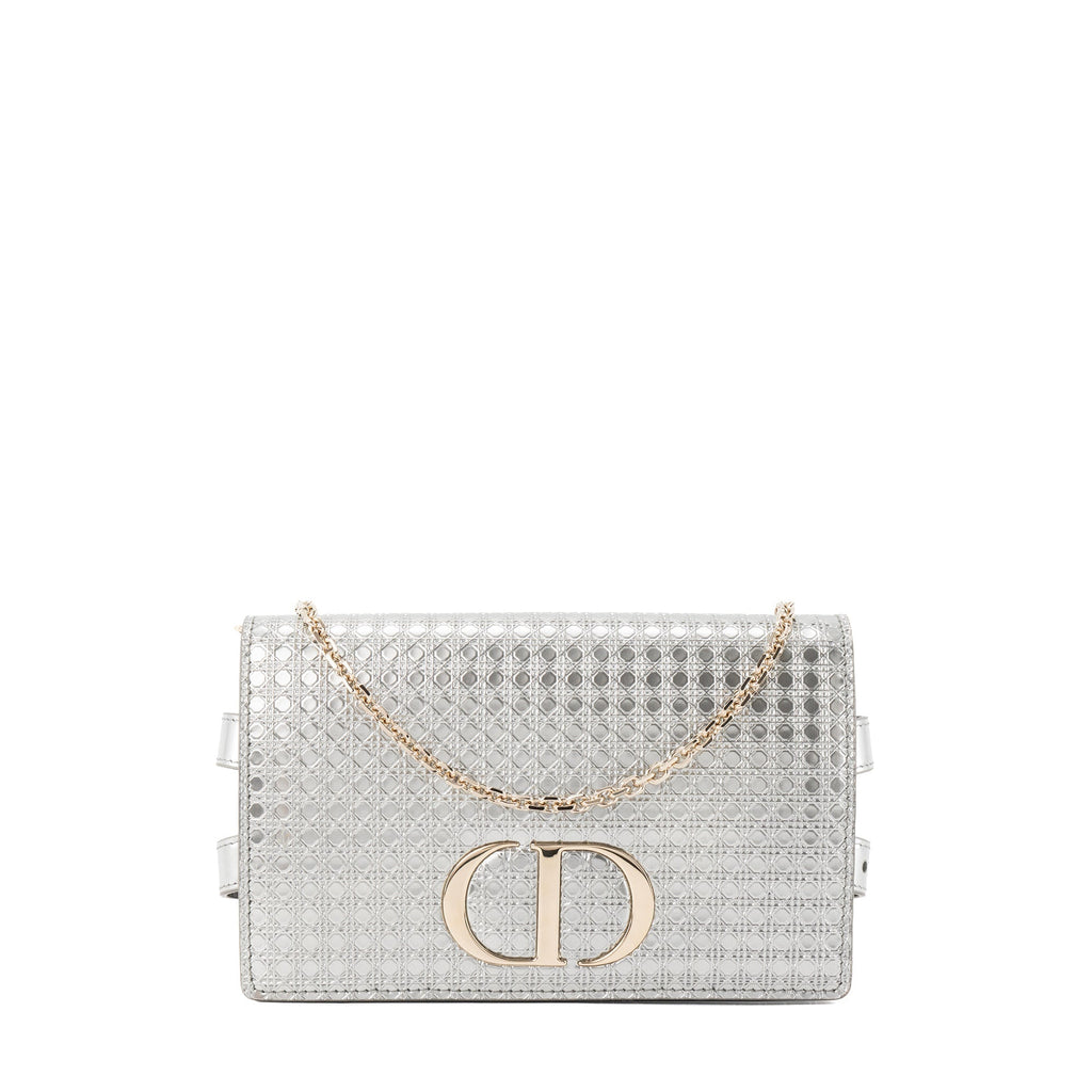 DIOR - Montaigne Pouch handbag in silver micro cannage leather