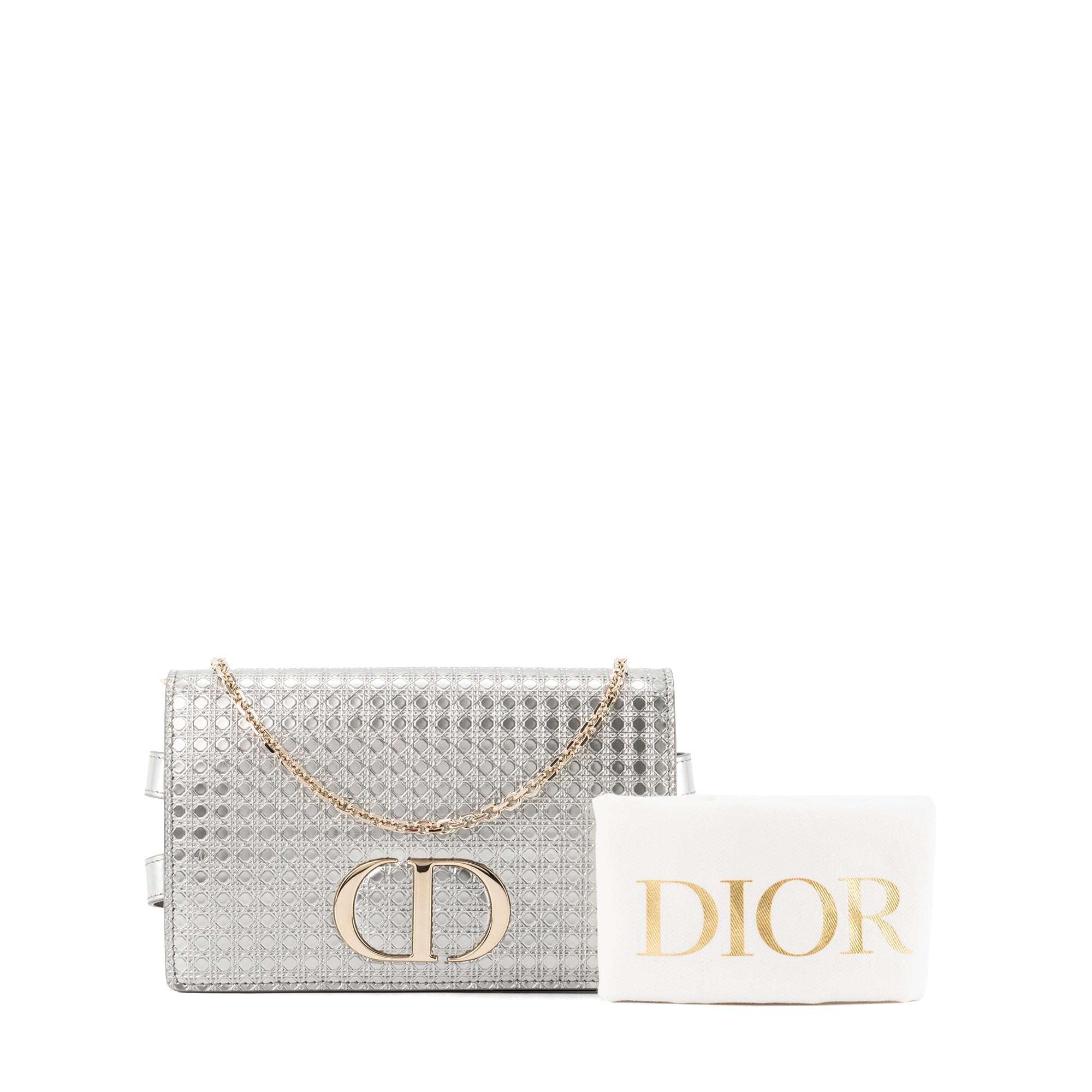 DIOR - Montaigne Pouch handbag in silver micro cannage leather