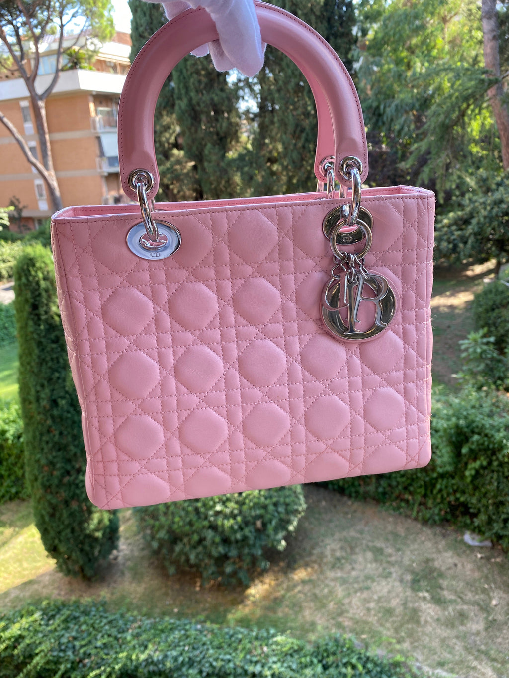 Dior Lady Dior Leather Canvas Handbag