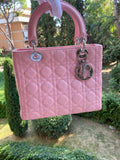 Dior Lady Dior Leather Canvas Handbag