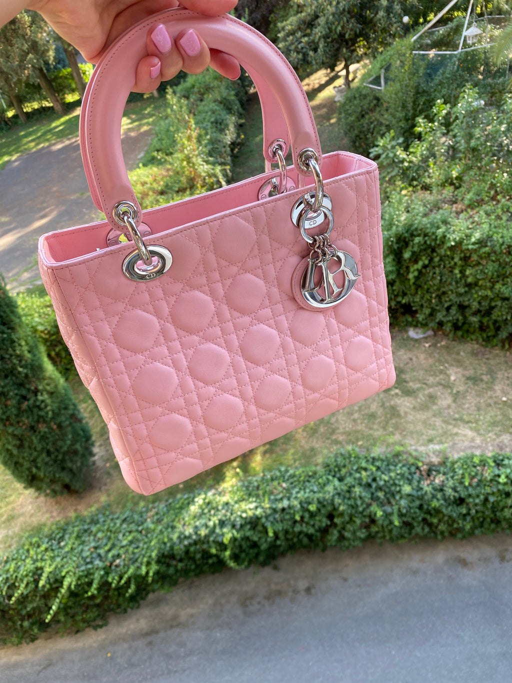 Dior Lady Dior Leather Canvas Handbag