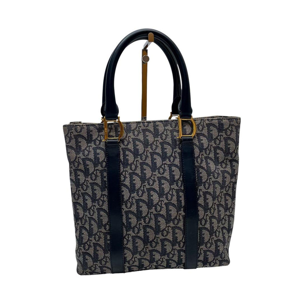 Dior Trotter Canvas Leather Hand Tote Navy