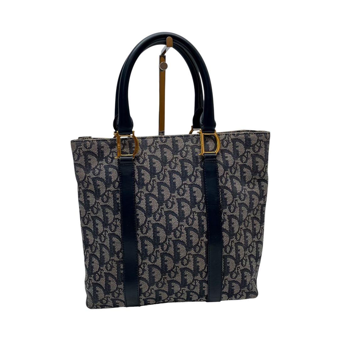 Dior Trotter Canvas Leather Hand Tote Navy